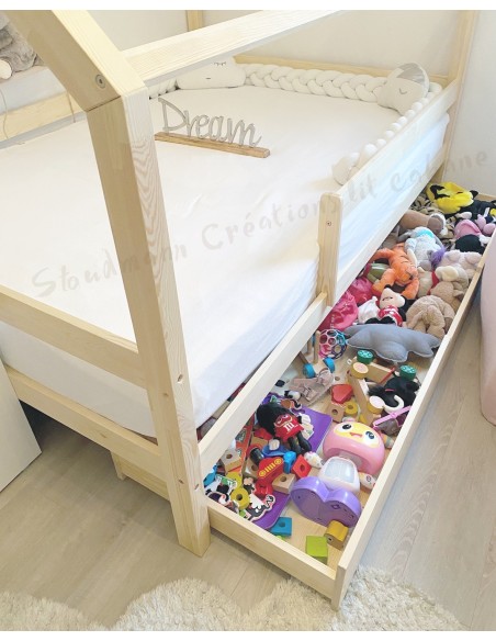 Lit gigogne grande taille avec barrière amovible Lit gigogne grande taille avec barrière amovible