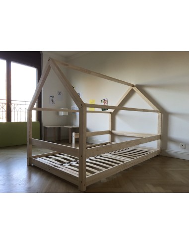 Lit cabane avec barrière amovible grande taille
