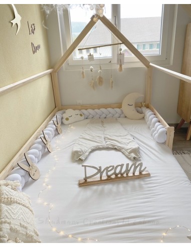 Lit cabane avec barreaux non-amovibles grande taille