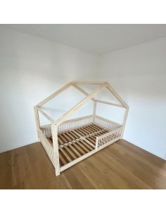 Lit cabane inversé avec barreaux arrondis non-amovibles grande taille