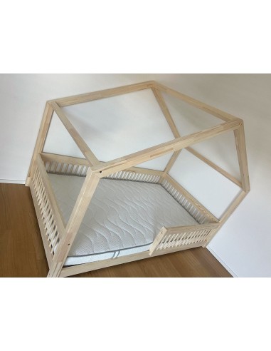 Lit cabane inversé avec barreaux arrondis non-amovibles grande taille