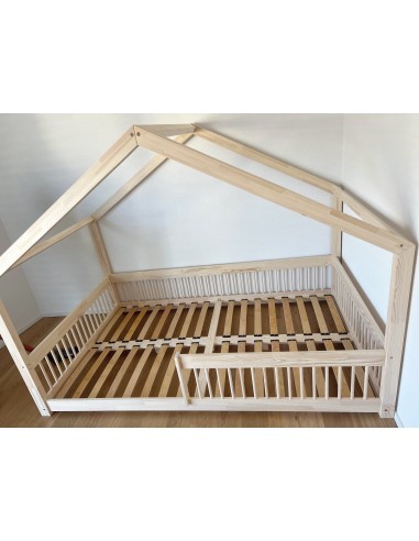 Lit cabane inversé avec barreaux arrondis non-amovibles grande taille